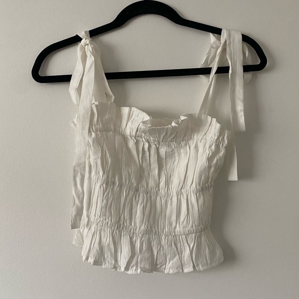 White Ruffle Tank with Bow Straps